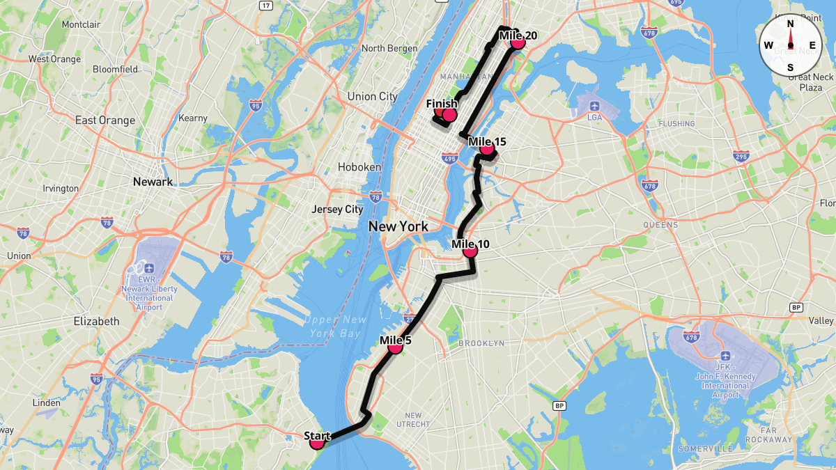 Course map for New York City Marathon (Blue Route)